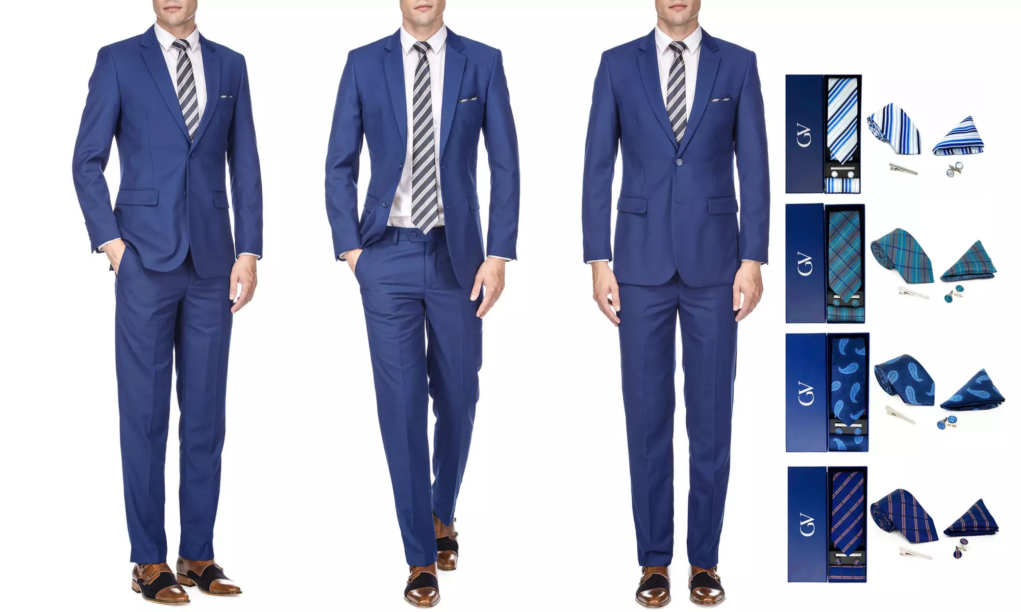 Braveman Men's 2-Piece Slim-Fit Suits with Gift Tie Set - Second Medium