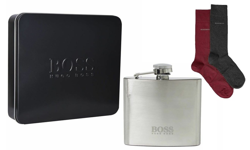 Image 1: Hugo Boss Gift Set With Two Pairs of Socks and Hip Flask