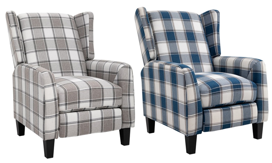 Image 1: Homcom Plaid Recliner Armchair