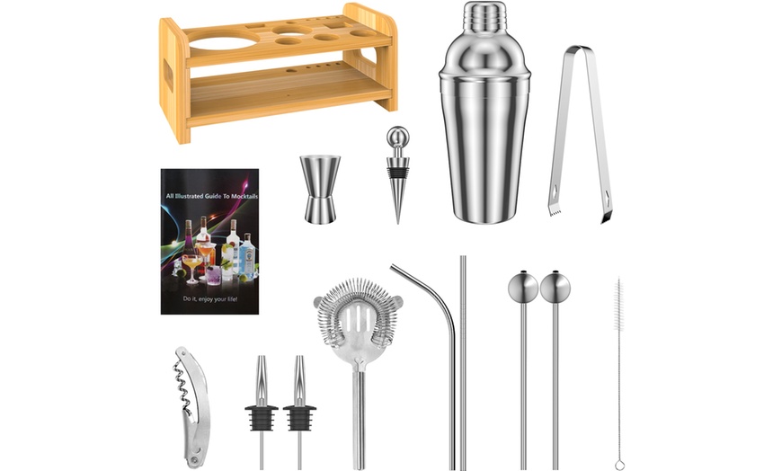 Image 2: 15-Piece Cocktail Shaker Set with Stand