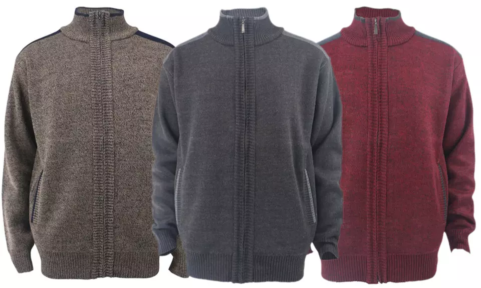 Lee Hanton Men's Mock Neck Elbow Padded Bonded Fleece Zip-Up Sweater - Primary Image