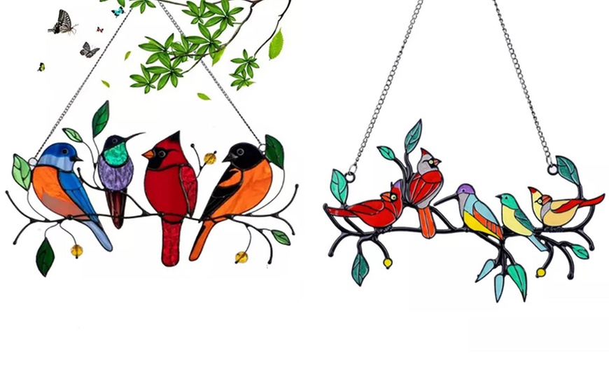 Image 3: Stained Glass Effect Birds Decorations Set