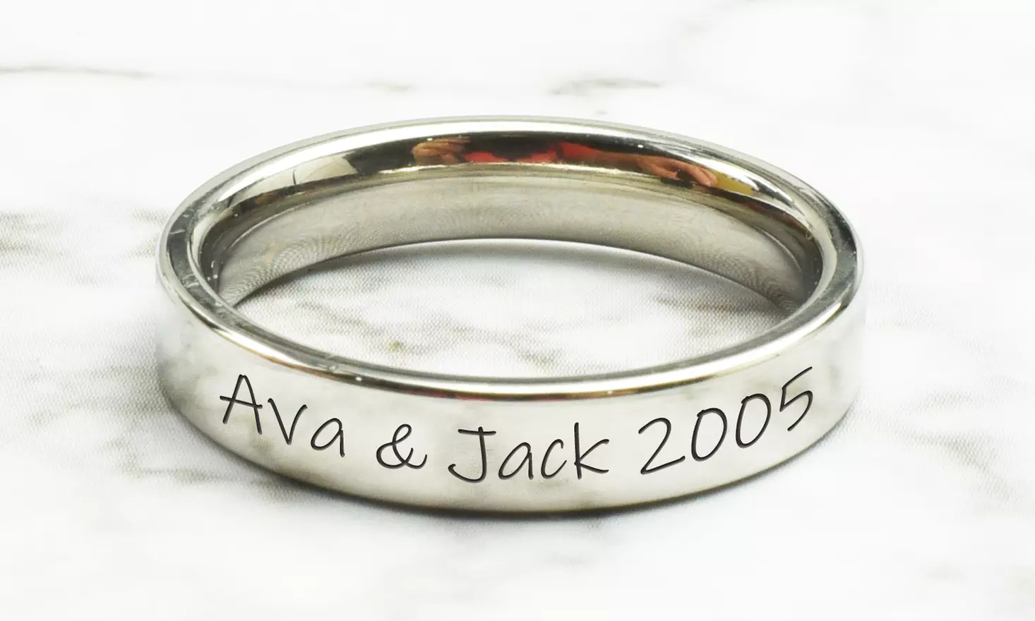One, Two or Three Personalized Solid Stainless Steel Comfort Fit Rings from Pink Box Accessories (Up to 79% Off) - Second Medium