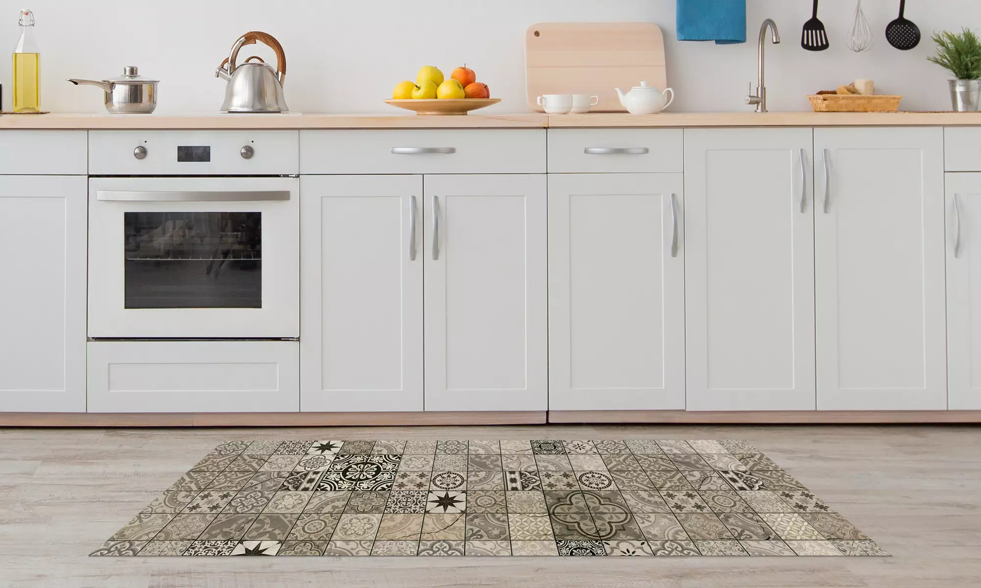 Alfombra de cocina con diseño de azulejos y reverso antideslizante