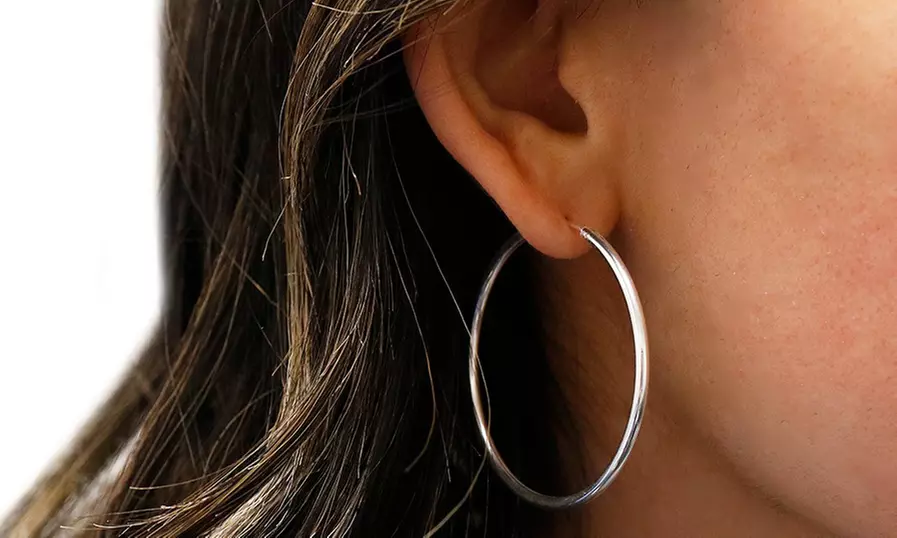 Italian Crafted Fine Sterling Silver Oversized Hoop Earrings 30mm - 60mm  