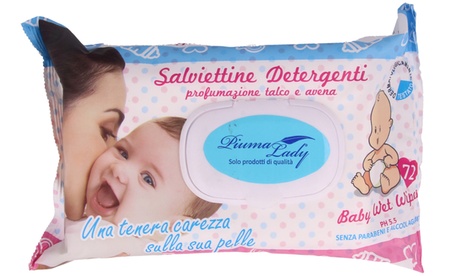 14 confezioni di salviettine detergenti con talco e avena, Piuma