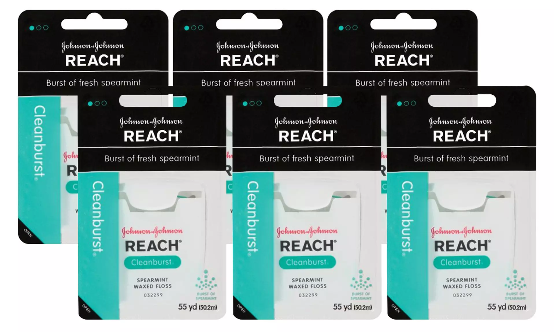 REACH Cleanburst Spearmint Waxed Floss (55 yards; 6-Pack) - Second Medium