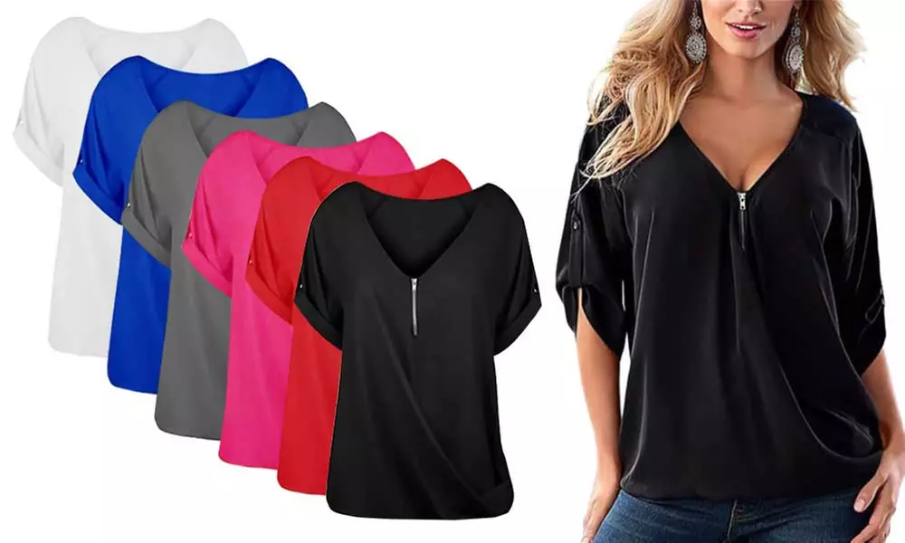 Damen-Herbstbluse mit Reißverschluss in der Farbe und Größe nach Wahl - Primary Image