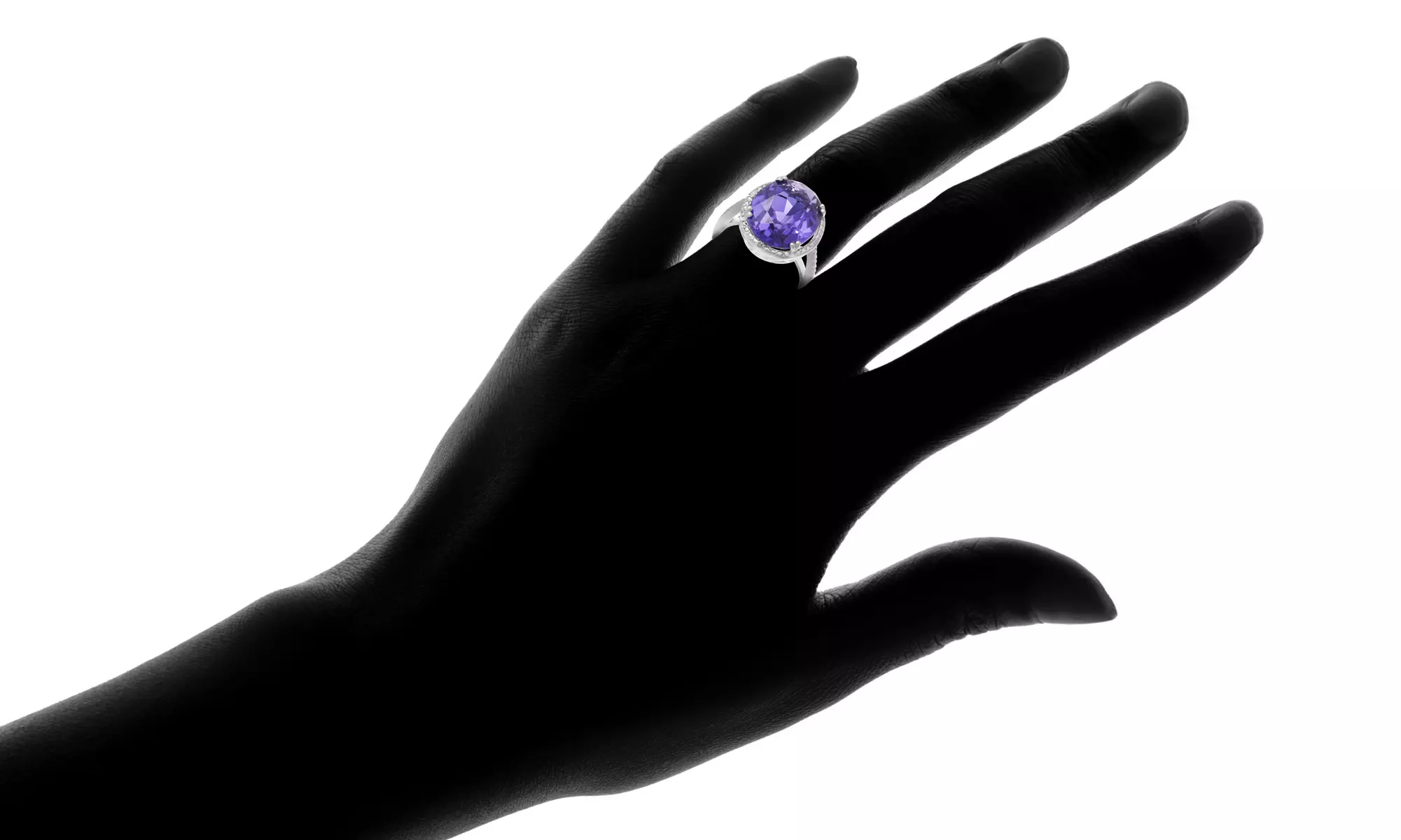 8.00 CTTW Oval-Shape Tanzanite and Diamond-Halo Ring in Sterling Silver - Second Medium