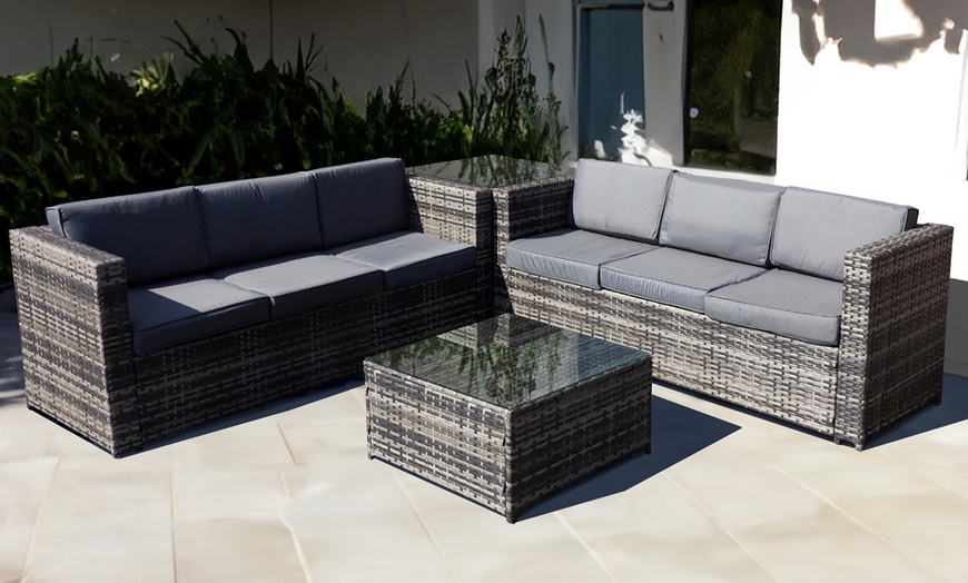 Image 3: Malta Rattan-Effect Six Seater Set with Optional Rising Firepit Table