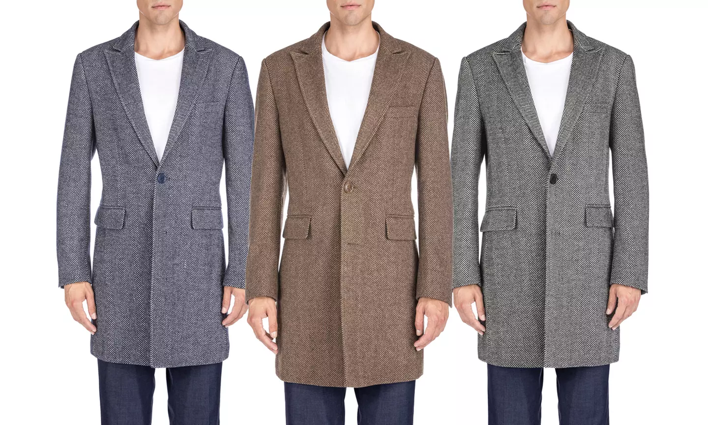 Braveman Men's Wool-Blend Herringbone Topcoat (S–3XL) - Primary Image