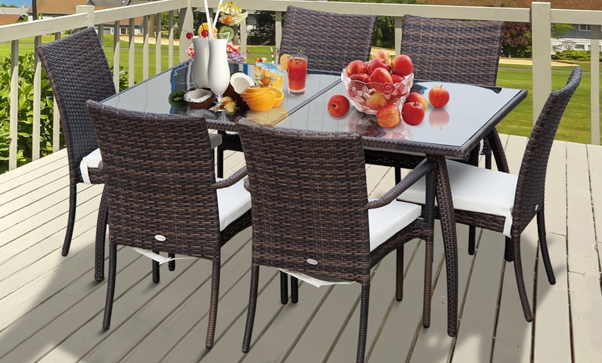 Image 1: Outsunny 7-Piece Rattan Dining Sets