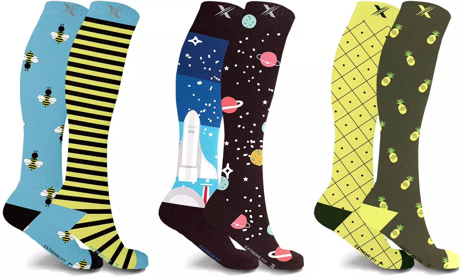 XTF Mismatched Knee-High Compression Socks (3-Pairs) - Second Medium