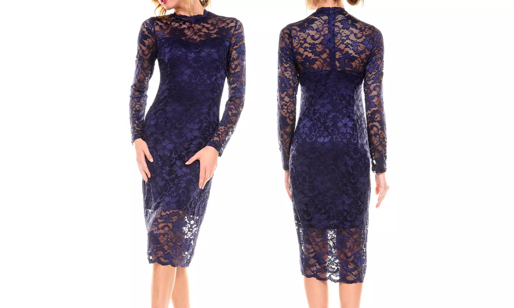 Women's Mock-Neck Lace-Overlay Cocktail Dress - Second Medium