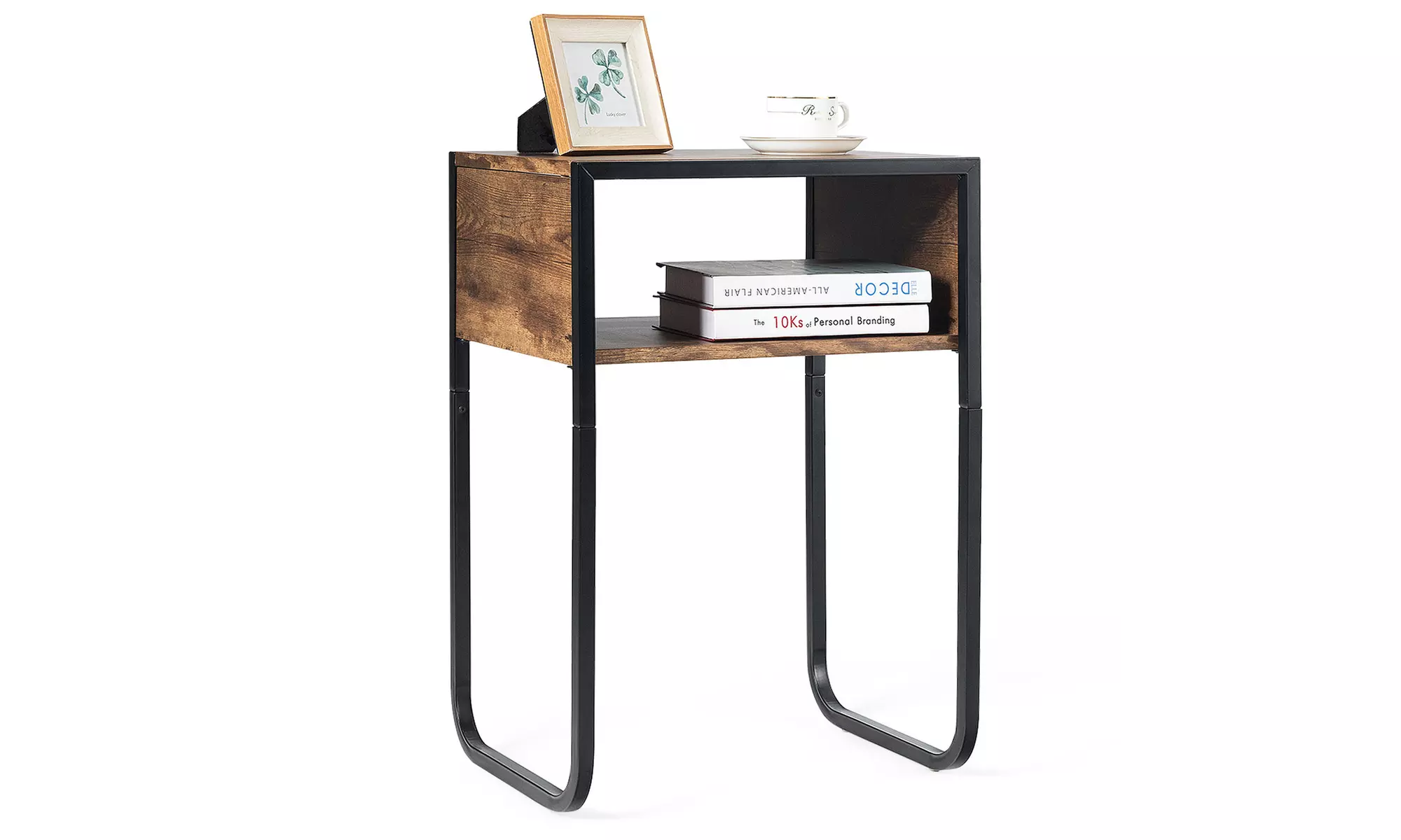 Rustic Industrial Side Table with Metal Frame - Primary Image