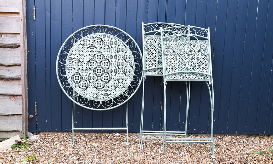 Image 7: Wrought Iron Garden Bistro Set, Choice of 2 Colours