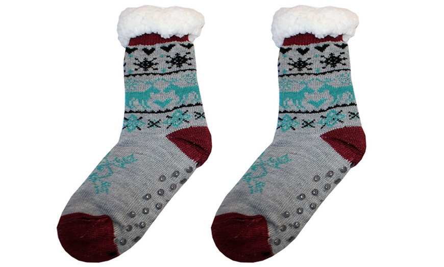 Image 6: Festive Warm Sherpa Fur Slipper Socks