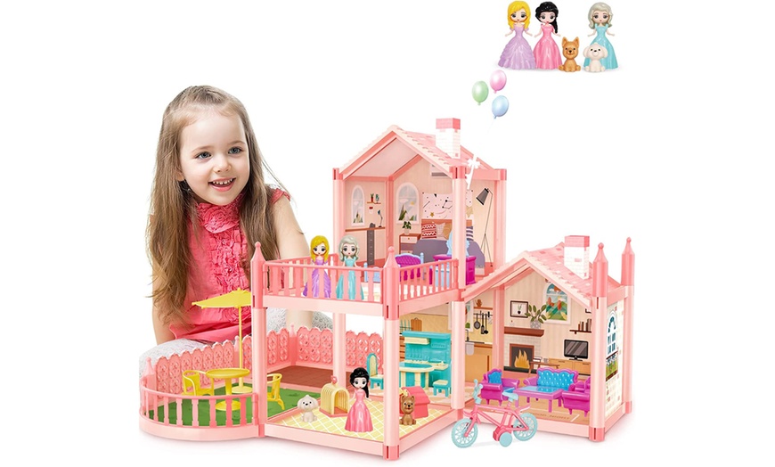 Image 3: 3D DIY Dollhouse Playset with Furniture and Figures for Kids