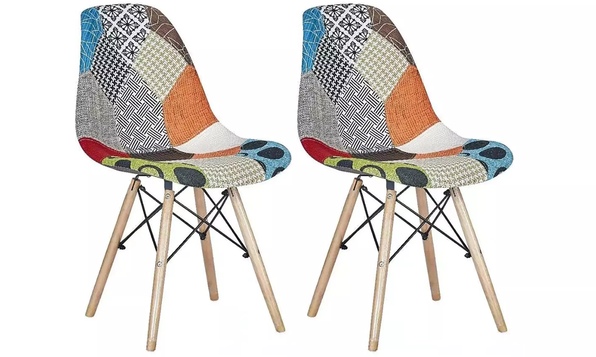 Kit di 2 poltroncine Picasso Patchwork in legno di faggio e metallo