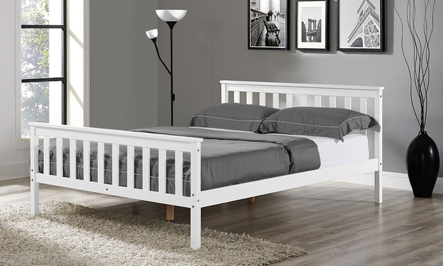 Image 1: Hampton White Wooden Bed 