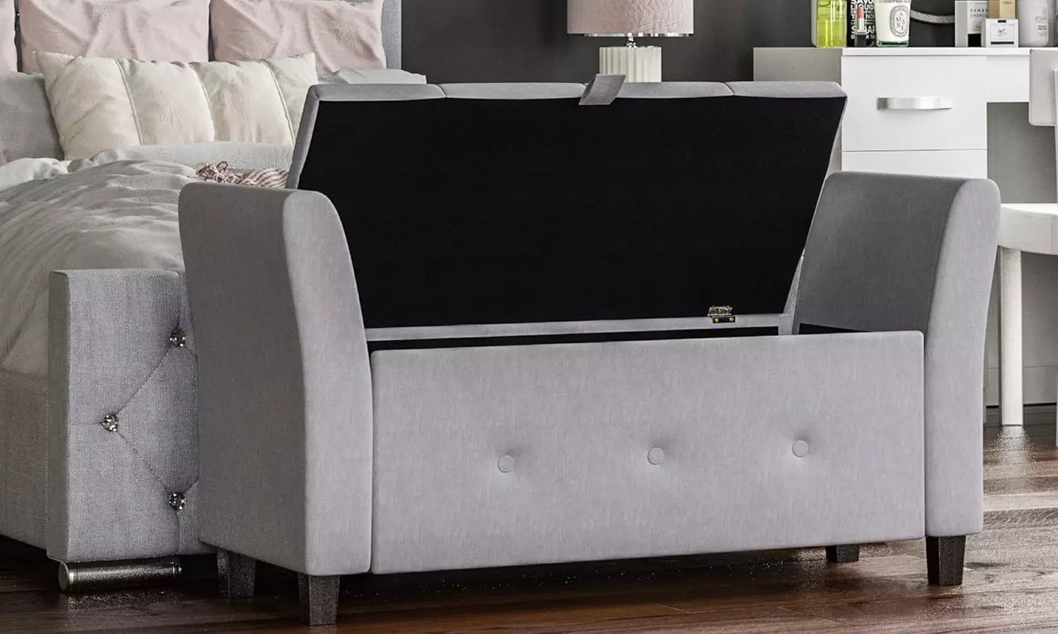 Seville Crushed Velvet or Linen Ottoman Storage Chest