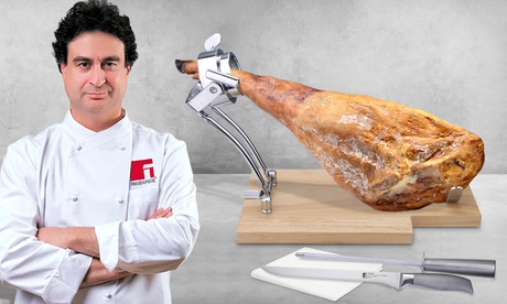 Kit per il taglio del prosciutto con coltello e affilatrice Bergner