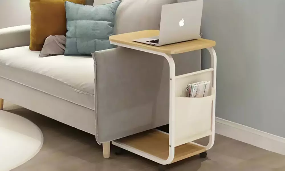 Tavolino ausiliario con borsa portaoggetti Bakaji, design moderno