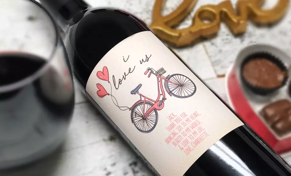 One Custom Wine Bottle with Personalized Paper Label and Optional Gift Box from EtchedWine.com (Up to 46% Off) - Primary Image