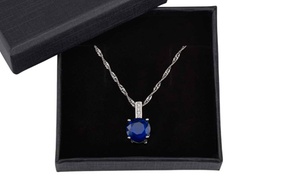  2.33 Carat Brilliant Cut Blue Sapphire Rhodium Plated Pendant 