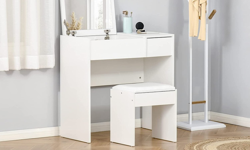 Image 6: HomCom Flip-Up Dressing Table with Stool