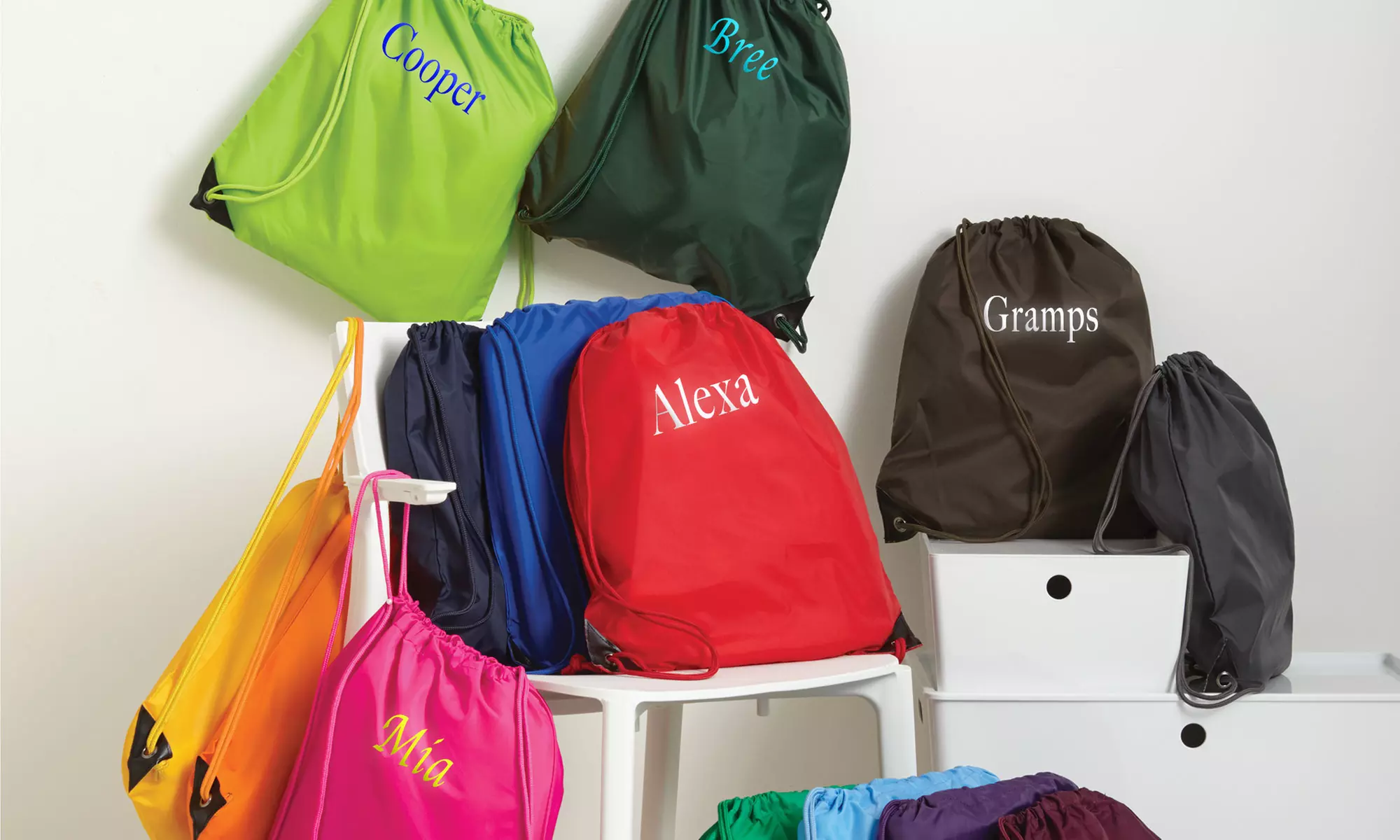 One or Two Personalized Vibrant-Color Cinch Backpacks from Embellish Accessories and Gifts (Up to 74% Off) - Primary Image
