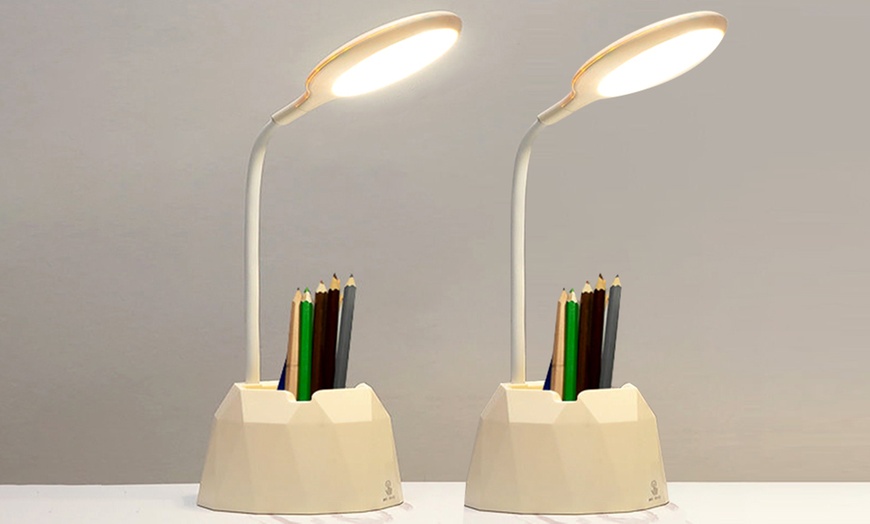 Image 13: Dimmable LED Desk Lamp with Phone and Pen Holder