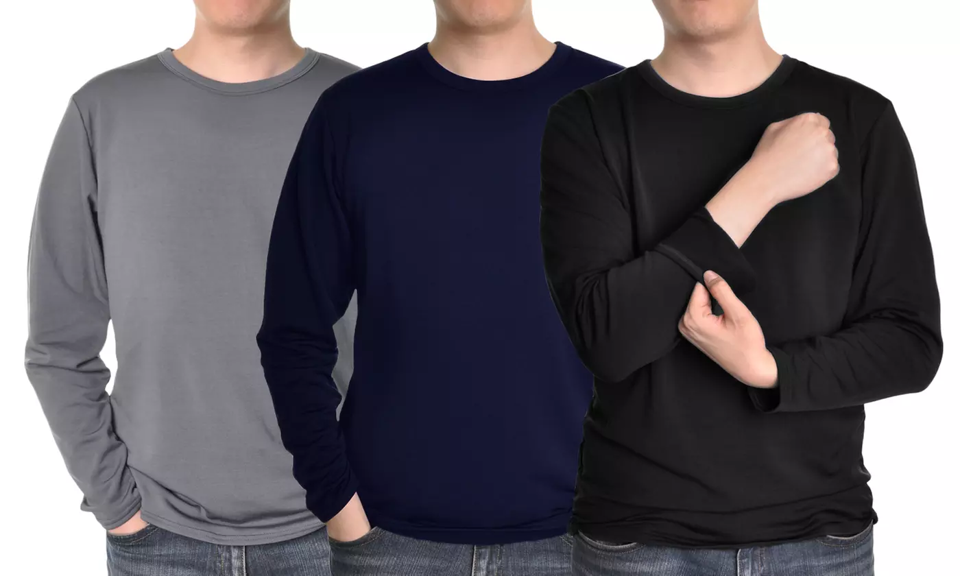 Men's Fleece-Lined Long-Sleeve Tops (3-Pack) - Primary Image