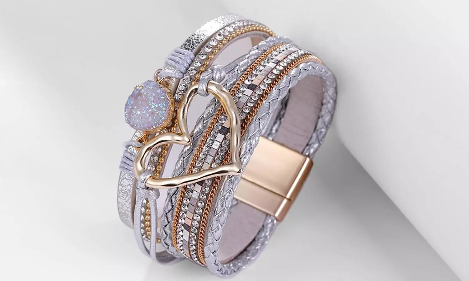 One or Two Heart-Pendant Wrap Bracelets