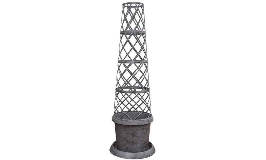 Image 2: Tower Patio Pot Modern Grey or Black with Gold