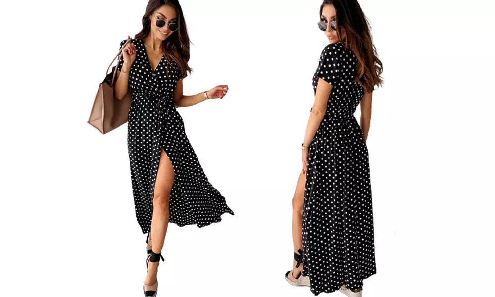 Polka Dot Split Front Maxi Dress