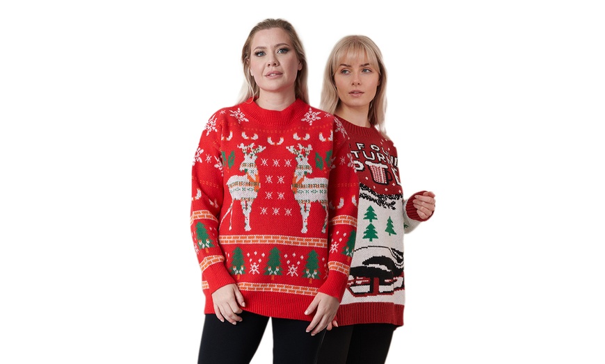 Image 2: Unisex Festive Snowflake and Tree Knitted Christmas Jumper