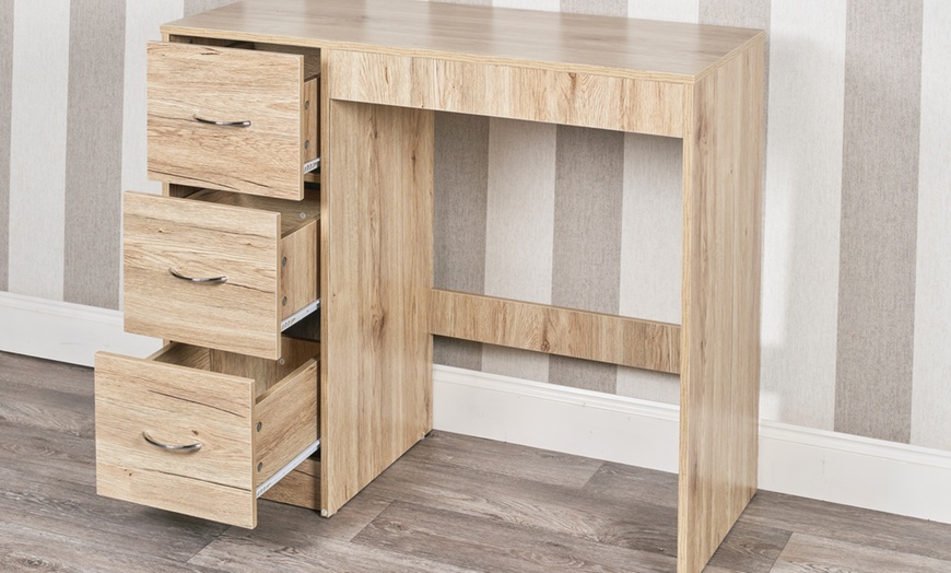 Image 2: Three-Drawer Wooden Bedroom Dressing Table