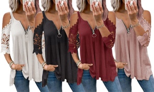 Women's V-Neck Lace Sleeve Shirt