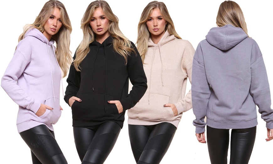 Image 1: Women's Long Fleece Lined Hooded Sweatshirt