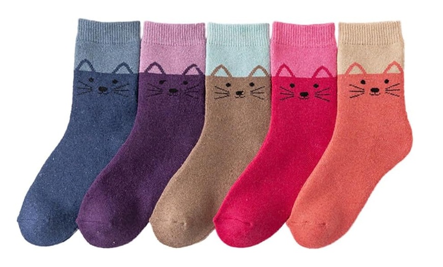 Image 1: Chaussettes épaisses en laine à motif de chat EU 36-41