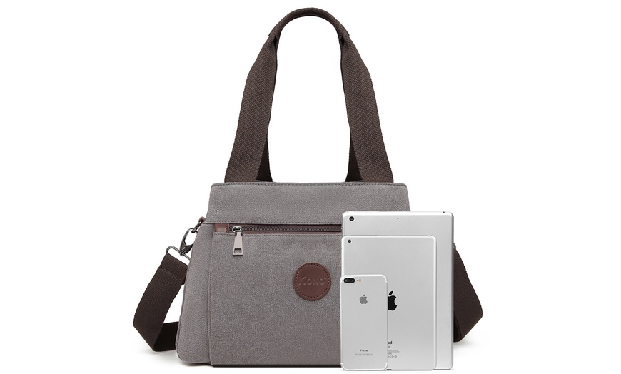 Image 12: Kono Canvas Multi-Function Cross Body Bag