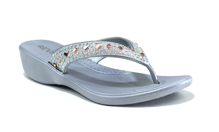 Image 11: Women's Studded Mirror Wedge Flip-Flops