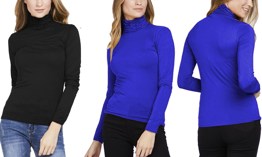 Image 18: Ruffled Polo Neck Jersey Tops