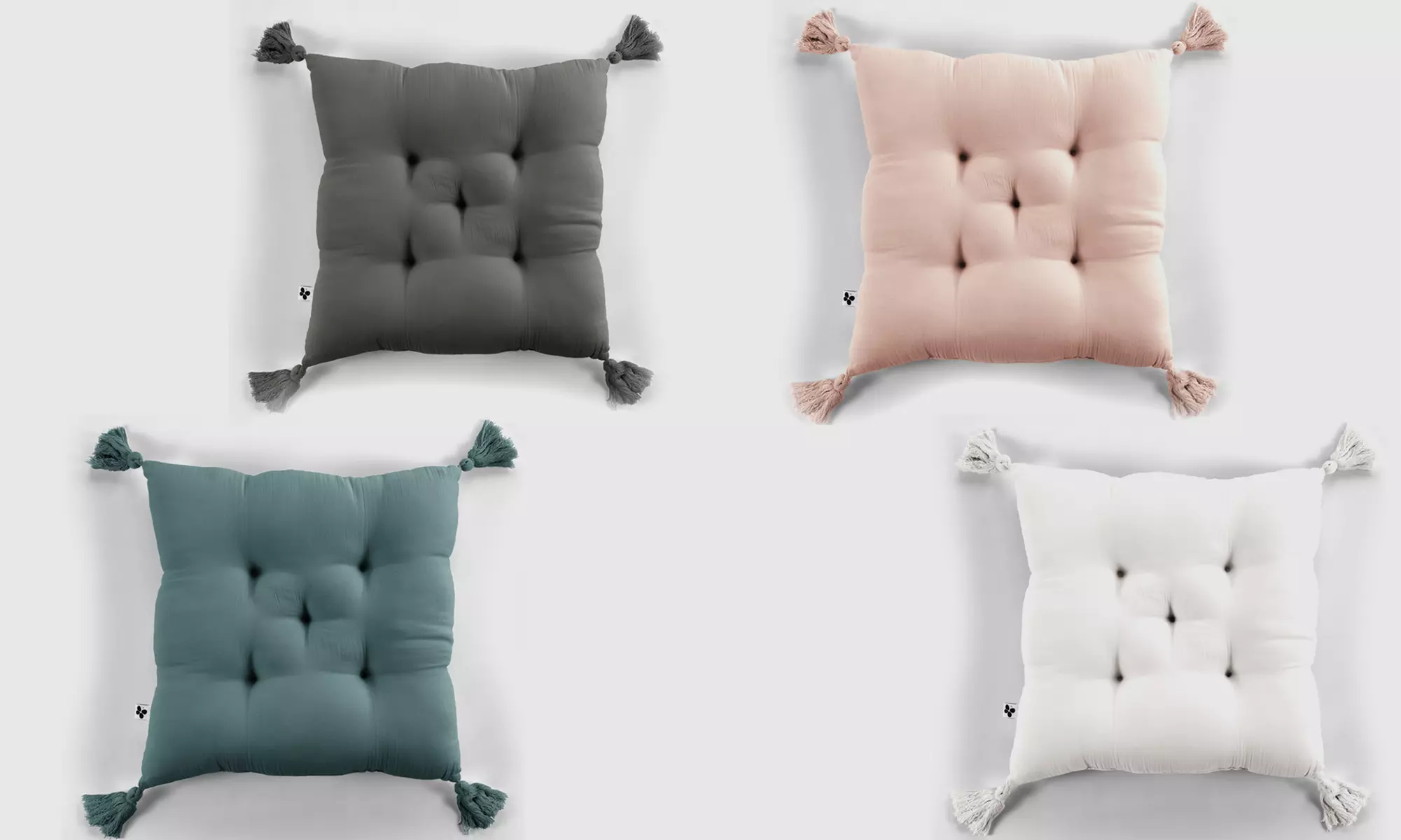 1 ou 2 assises matelassées 5 points avec pompons gaze de coton 40 x 40 cm - Primary Image