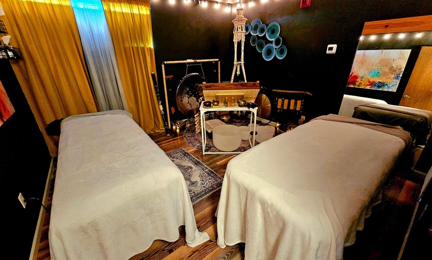 Image 1: 60 or 90-Minute Couples Swedish Massage with Optional Sound Therapy 