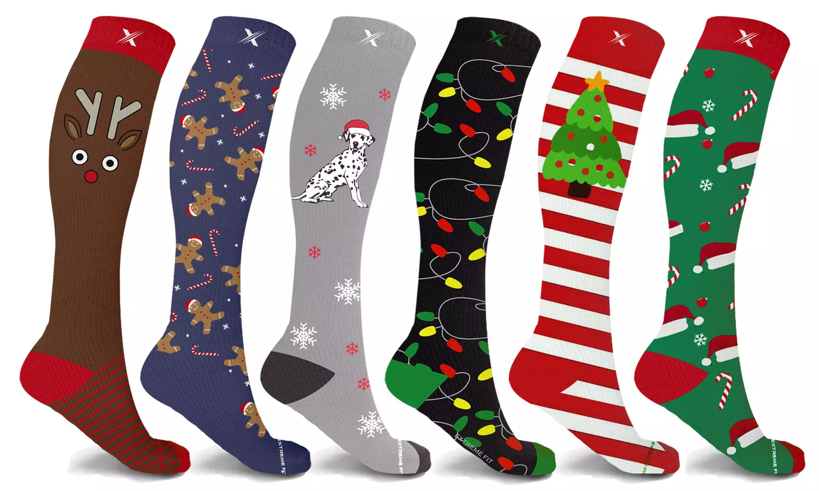 XTF Holiday Joy Knee High Compression Socks (3- or 6-Pairs) - Primary Image