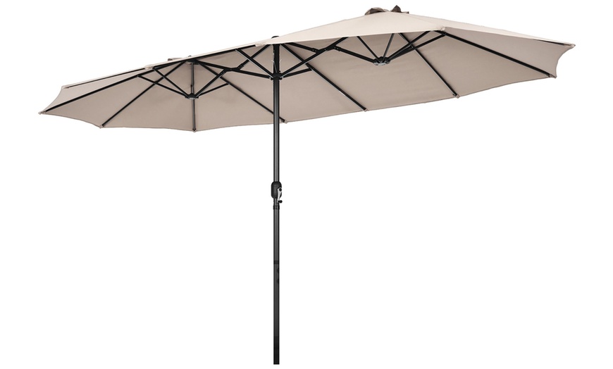 Image 3: Costway 15FT Patio Double-Sided Umbrella Crank Outdoor Garden Market Sun Shade