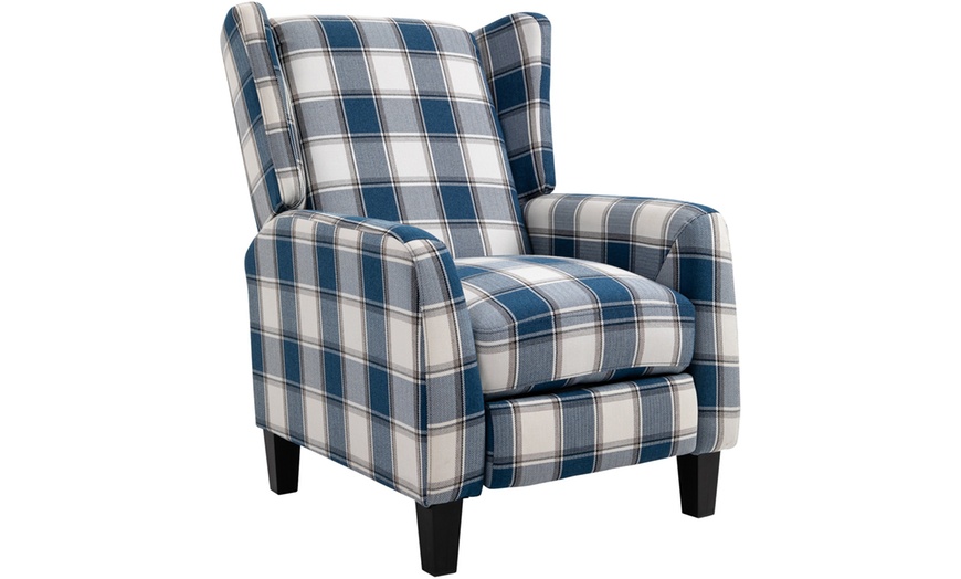 Image 2: Homcom Plaid Recliner Armchair