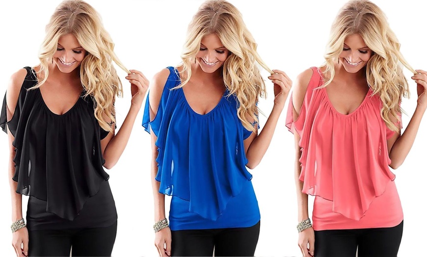 Image 1: Women's Chiffon Overlay Top